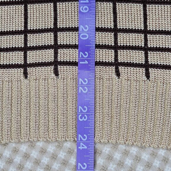 Talk of the Walk Atlantic City 80s Quarter Zip Camel Brown Plaid Knit Sweater - Picture 9 of 12